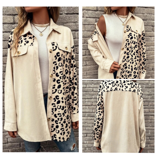 Women’s Leopard Print Lapel Long Sleeve Jackets