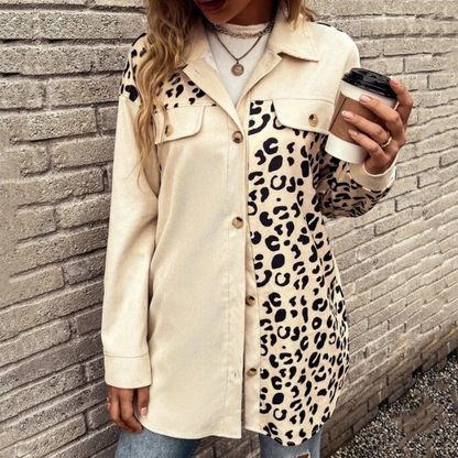 Women’s Leopard Print Lapel Long Sleeve Jackets