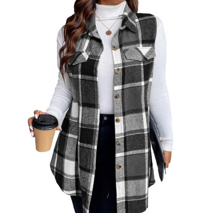 Women's Plaid Button Down Vest Shirt with Pockets