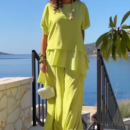 Women's Summer Loose Fit Solid Color 2-Piece Set