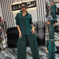 Chic Lace Patchwork Shirt & Wide-Leg Pants 2-PCS Set