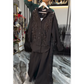 Chic Lace Patchwork Shirt & Wide-Leg Pants 2-PCS Set