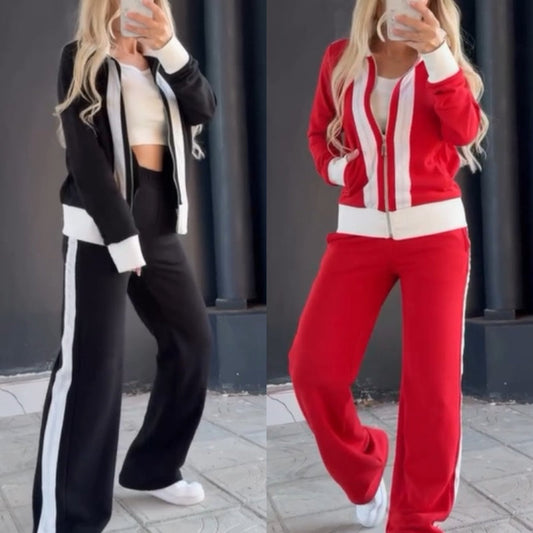 Women's Trendy Zip-Up Jacket & Pants 2-Piece Set
