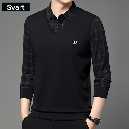 🔥Limited time 50% off and free shipping🔥Herrarnas falsk tvådelade krage långärmad T-shirt