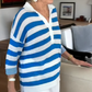 Women’s Casual Lapel V-Neck Striped Tops