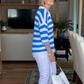 Women’s Casual Lapel V-Neck Striped Tops