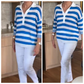 Women’s Casual Lapel V-Neck Striped Tops