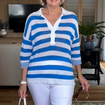 Women’s Casual Lapel V-Neck Striped Tops