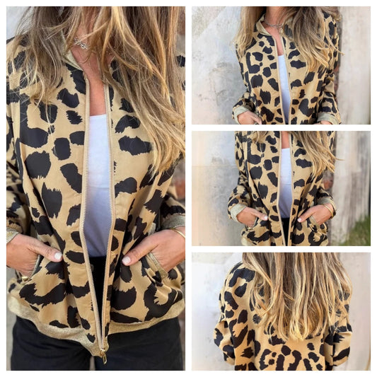 Women's Leopard Print Zip Up Jacket