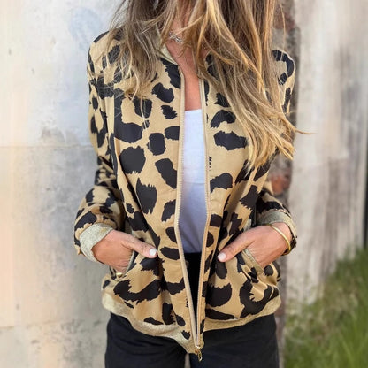 Women's Leopard Print Zip Up Jacket
