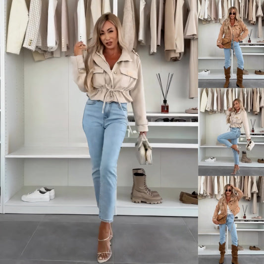 Stylish Women's Long Sleeve Drawstring Short Jacket Coat