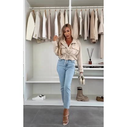 Stylish Women's Long Sleeve Drawstring Short Jacket Coat