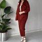Solid Set Lapel Top & Straight Leg Pants