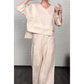 V-Neck Three-Quarter Sleeve Top & Pocket Wide-Leg Pants 2PCS Set