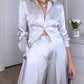 Women's Solid Color Glossy Lapel Long Two-Piece Suit