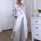 Women's Solid Color Glossy Lapel Long Two-Piece Suit