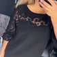 Women’s Elegant Black Midi Dress with Sheer Lace Panel