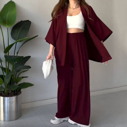 Solid Color 3/4 Sleeve Top and Pants Set