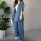 Solid Color 3/4 Sleeve Top and Pants Set