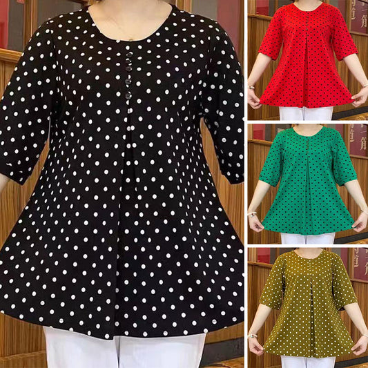 Women’s Round-Neck Short-Sleeve Dot Print Tops