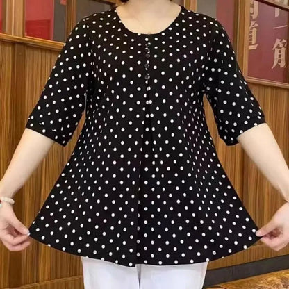 Women’s Round-Neck Short-Sleeve Dot Print Tops