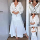 Women's Solid Color Button Long Sleeve Top & Skirt Two Piece Set