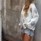 Women's Printed V-Neck Bow Tie Front Top