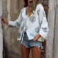 Women's Printed V-Neck Bow Tie Front Top