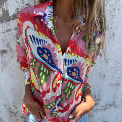 Stylish Colorful Printed Lapel Long Sleeve Shirt