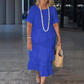 Women's Pleated Tiered Round Neck Solid Dress