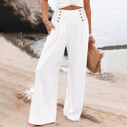 Women's Casual High-Waisted Wide-Leg Pants with Pockets