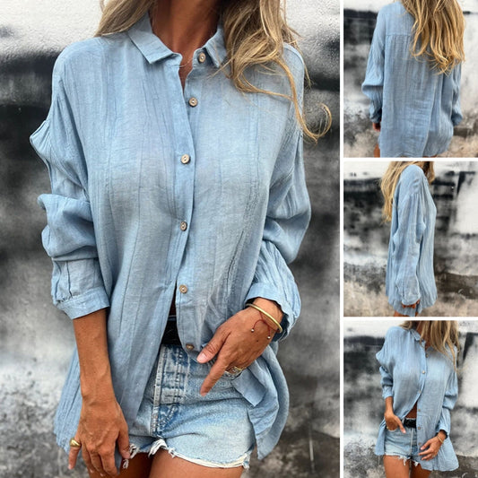 Women's Oversized Linen Button-Up Shirt