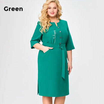 Women's Casual Solid Half-Button Belted Dress