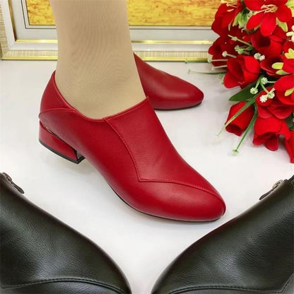 2023 Casual Soft Leather Chunky Heel Mom Shoes