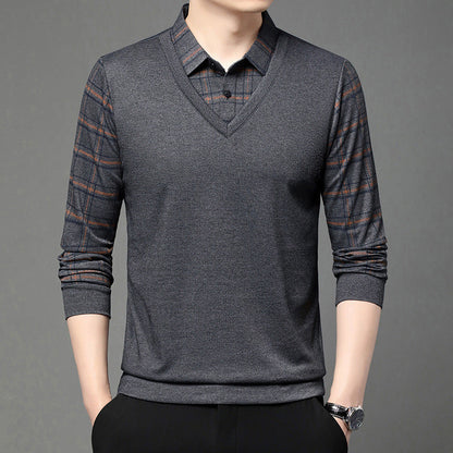Men's Faux Two Piece Lapel Long-Sleeve Tops