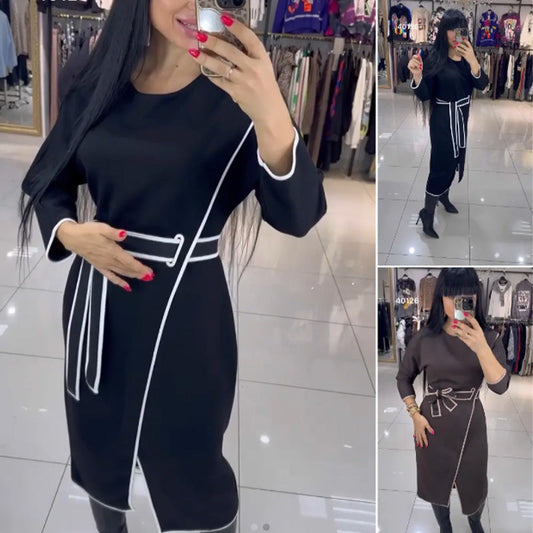 Women's Fashion Waistline Long Sleeve Dress