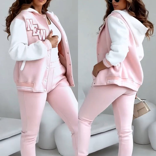 Women’s Patchwork Button Down Varsity Sweatsuits