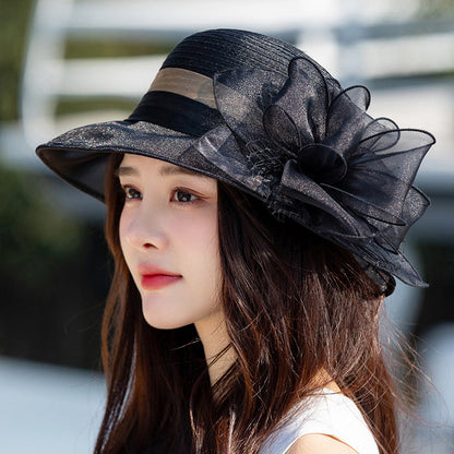 Elegant Wide Brim Flower UV Protective Hat