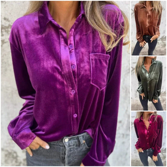 Women's Long-Sleeve Button-Down Shirt with Pocket