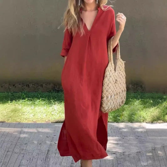 🔥Last Day Sale 49%🔥Elegant V-Neck Slit Dress