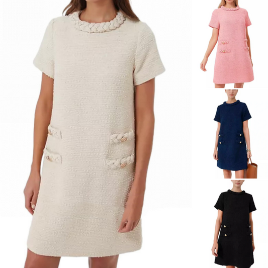 Women's Elegant Short Sleeve Tweed Dress