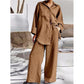 Women's Casual Cotton And Linen Shirt Set
