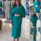 Women’s 2-Piece Oversized Shirt & Midi Skirt Set with Belt