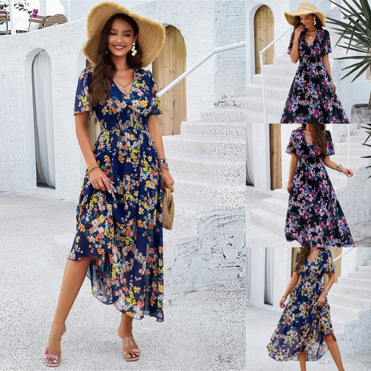 Women's Casual V-Neck Floral Print Dress