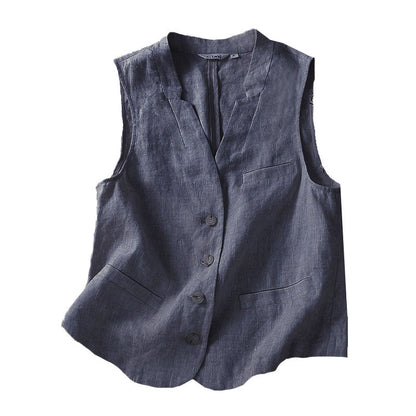 Solid Color Loose Breathable Button Front Vest