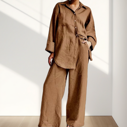 Women's Casual Loose Fit Shirt & Pants Two-Piece Set