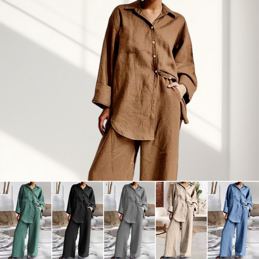 Women's Casual Loose Fit Shirt & Pants Two-Piece Set