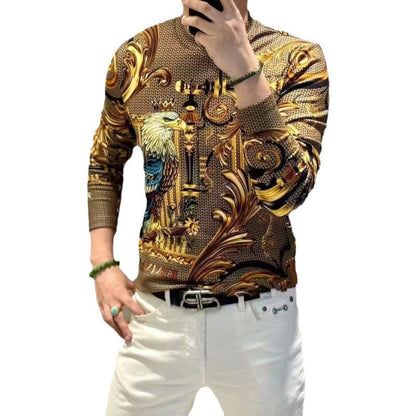 Men's Luxury Crown Eagle Print Plush-Lined Sweatshirt