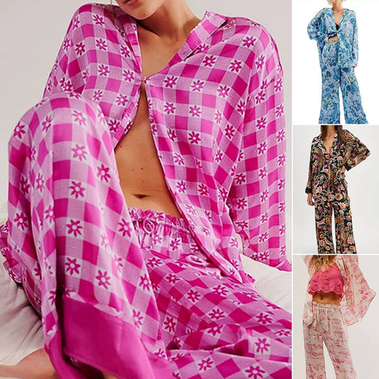 Women's Printed Top & Elastic Waistband Pants Pajama 2-PCS Set