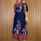 Off-Shoulder Dress: Bold Color-block Print